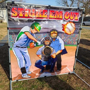 Productos de alquiler para parques de atracciones y carnavales: Juego de lanzamiento de béisbol con marco, estilo 'Strike Em Out', para fiestas de feria y eventos deportivos interactivos. - Product Image 2