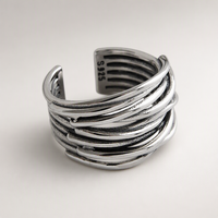 Bague en argent sterling 925 pour femmes, style rétro, coupe vent froid, multi-couches, ouverture, bijoux à la mode, personnalité, tide