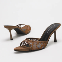 4302A-46 Nouvelles sandales d'été à talons ouverts, sexy, avec broderie en dentelle, talons aiguilles de 7,5 cm, pour femmes