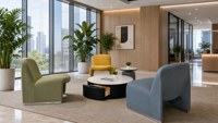 Ensemble de canapés modulaires en cuir synthétique pour usage commercial et bureaux modernes, fauteuil lounge en mousse haute densité