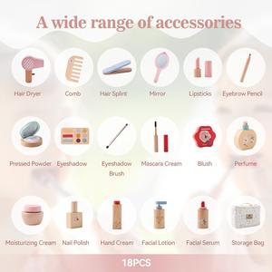 Set Trucco Giocattolo in Legno Ecologico Non Tossico con Specchio, <span class=keywords><strong>Pennelli</strong></span> e Accessori - Gioco di Ruolo <span class=keywords><strong>per</strong></span> Bambini 2-7 Anni - Product Image 3