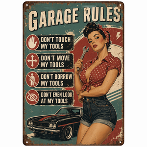 Plaque Métallique Personnalisée Règles de Garage, Décoration Vintage, Plaque en Étain Pin-up Girl Personnalisée pour <span class=keywords><strong>Atelier</strong></span> Extérieur Intérieur, Décoration Artistique - Product Image 2