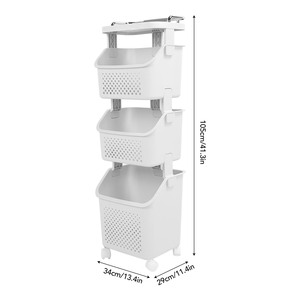 <span class=keywords><strong>Panier</strong></span> <span class=keywords><strong>à</strong></span> <span class=keywords><strong>linge</strong></span> roulant avec roulettes, 2 ou 3 niveaux, grande capacité, en plastique PP ABS, pour le rangement des vêtements dans la salle de bain ou la cuisine - Product Image 6