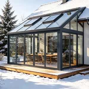 Solárium de Aluminio con Rotura de Puente Térmico de Una Sola Pendiente, Personalizado, Adosado a la Casa, con Grandes Ventanas Panorámicas para Patio Trasero, Invernadero de Cristal - Product Image 2