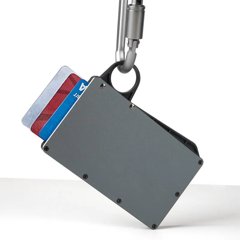 Luxe Merk Slanke Rfid Blocking Portefeuilles Pop Up Aluminium Card Mouwen Met Sleutelhanger