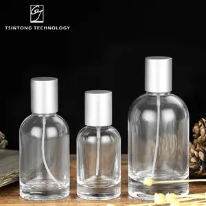 Custom Round Empty Clear Fragrance Glass Perfume Bottle 30ml 50ml 100ml Perfume Spray Glass Bottles With Cap