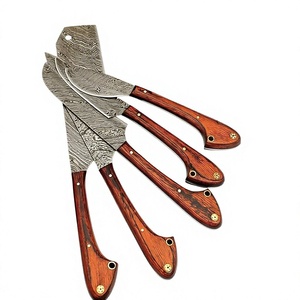 Ensemble de couteaux de chef 5 pièces, lame en acier Damas, manche en bois, écologique, réglable, multi-usages, finition brossée, couteaux de cuisine - Product Image 1