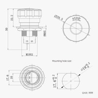 Bouton d'arrêt d'urgence 19 mm étanche IP67 2NO2NC autobloquant avec connecteur, tête de flèche
