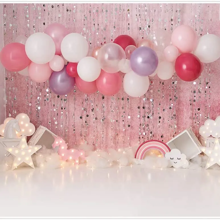 7x5ft Cake Smash 1st Birthday Photography Backdrop Girls Pink Glitter Party Background Decors Little Princess Baby Shower Props