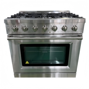 36 pouces 5,5 pieds cubes Cuisinière à gaz autonome avec grill, 6 brûleurs en aluminium et four à convection, porte en verre triple couche, grilles en fonte - Product Image 1