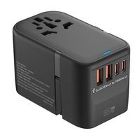Adaptateur de voyage universel 65W avec 8 câbles USB C rétractables, 2 ports USB-A, 2 ports USB-C QC, matériau PC ignifuge, compatible UK/US/AUS/EU