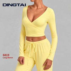 Cárdigan Dingtai <span class=keywords><strong>con</strong></span> Abertura Frontal y Lazos, Top de Pilates de Manga Larga para <span class=keywords><strong>Mujer</strong></span>, Cubre-Yoga Corto <span class=keywords><strong>con</strong></span> Cuello en V para Invierno - Product Image 3
