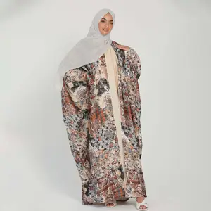 Aschulman Personalizado Clássico Impresso Chiffon Abaya Muçulmano das Mulheres Longo Robe Islâmico Roupas de Desgaste Diário