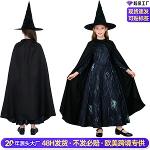 Disfraz de Bruja Malvada Manyusha para Halloween, Conjunto de Vestido Largo y Capa, Traje Gótico de Cosplay para Niños, Disponible en Stock - Product Image 4