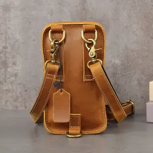 حقيبة اليد العتيقة المصنوعة من الجلد المحبب بالكامل Crazy Horse حقيبة الوسط حقيبة الكتف المصنوعة من الجلد الأصلي للرجال