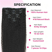 Extensions de cheveux à clipser Kinky Straight 100% Remy Indien Humain Super Double Drawn Machine Double Weft Sans perte de cheveux pour femmes noires
