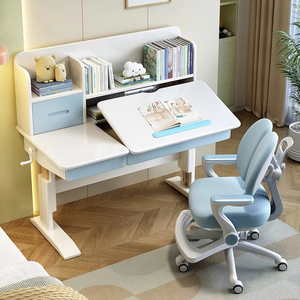 Juego de silla de escritorio escolar de madera maciza ajustable ergonómico moderno con 2 cajones Suite de estudio multifuncional para niños Aprendizaje en el hogar - Product Image 5