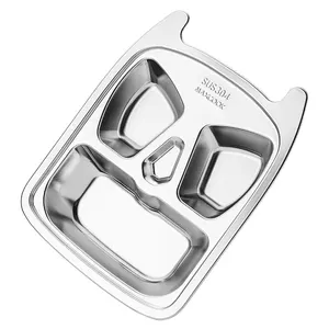 Maxcook Hot Sale 4 Compartments Stainless Steel Plate Dinner Plate Dish House Children School