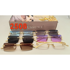 Occhiali da Sole da Donna con Montatura Quadrata, Protezione UV, Stile Europeo e Americano, Senza Bordi, in Metallo con Stampa Leopardata, Materiale PC - Product Image 1