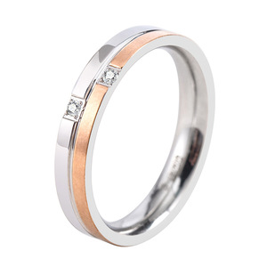 Couple <b>Rings</b> <b>Titanium</b> Steel Rose Gold Diamond Channel Setting Wedding Unisex Geometric Jewelry - Product Image 5
