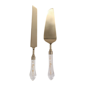 Set di posate per torta in resina con dettagli dorati per servire e per uso in cucina - Product Image 4