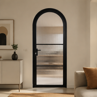 Porte en verre moderne avec cadre en métal noir, porte intérieure en verre pour résidence, bureau, villa