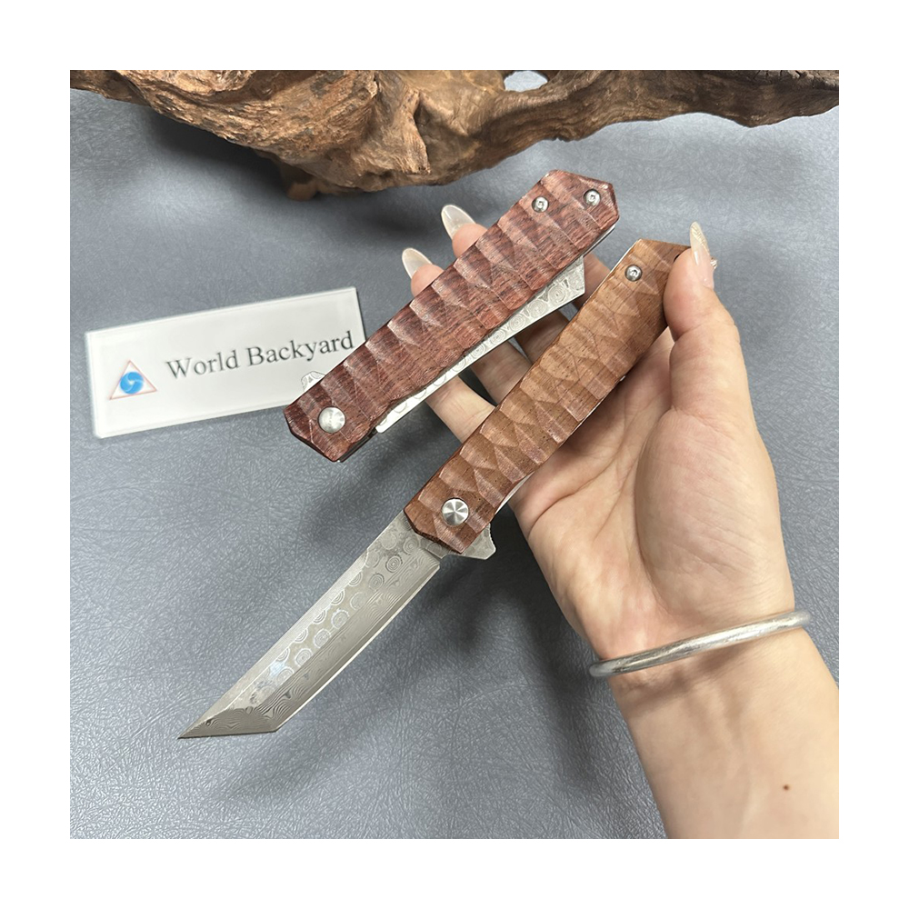 Складной нож CY115 Tanto из дамасской стали для кемпинга, выживания, рыбалки, тактический охотничий нож с деревянной ручкой, карманный нож