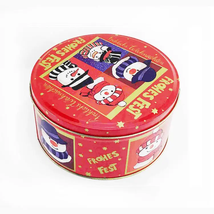 gift metal cookie round tin can packaging biscuit box container christmas tin