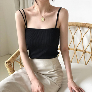 Vente en gros Nouveau <span class=keywords><strong>gilet</strong></span> d'été Pull tricoté de couleur unie pour femmes Camisole en tricot Double bretelles court en gros RS133 - Product Image 4