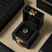 Boîte à bijoux Fanxi de luxe en cuir véritable noir, motif crocodile, doublure en velours pour bague, collier, montre, emballage cadeau