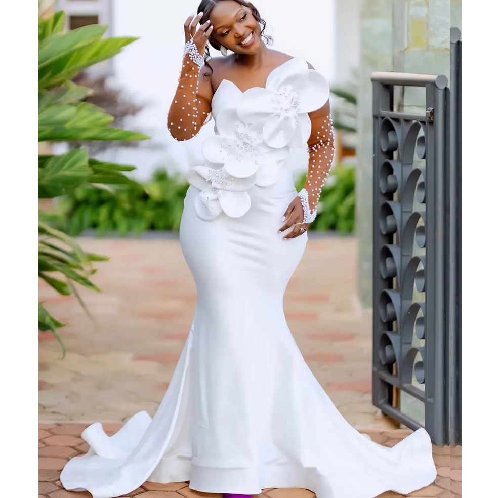 see through corset mermaid wedding dress Mermaid Sweetheart Wedding Dress with Pearl Lace Corset & Fishtail Court Train 6