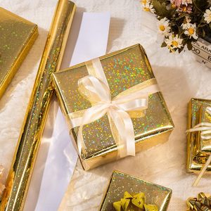 Yarcony Gold Wrapping Paper Roll 17 Inch X 33 Feet Holographic Star Pattern Double Side Metallized Paper For Holiday Gift <b>Wrap</b> - Product Image 6