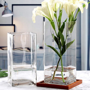 Florero de cristal con forma cuadrada para decoración de fiesta, florero de cristal largo de 35cm y 13,7 pulgadas para bambú largo - Product Image 4