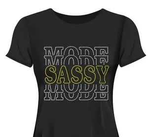 Hot selling free sample iron on rhinestone letter sassy template heat transfer for t shirts