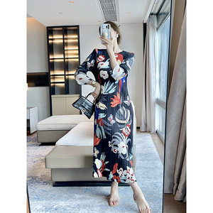 <span class=keywords><strong>Abito</strong></span> Estivo Elegante Personalizzato, Casual e Ampio con Pieghe Floreali, Vestito <span class=keywords><strong>Lungo</strong></span> da Donna con Mezze Maniche e Collo Alto - Product Image 5