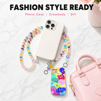 Chaîne de téléphone colorée transparente avec perles en forme de cœur, double anneau en O, sangle perlée, accessoire de mode DIY pour coque de téléphone ou sac