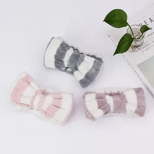 Striped bow ribbon,Cosmetic Shower Elastic head band for make up