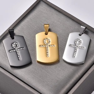 Collar con Colgante de Cruz Ankh Egipcia de Acero Inoxidable y Circonia para Mujer y Hombre, Placa de Identificación, Dijes Cuadrados, Cadena, Joyería de Amuleto Metálico - Product Image 5
