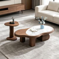 Table basse moderne minimaliste couleur noyer, idéale pour les salons de thé et les espaces de détente dans les bureaux