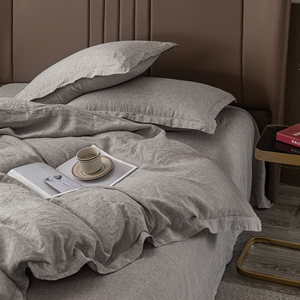 Juego de cama tamaño Queen, edredón de lino 100%, funda de edredón, fundas de edredón, patrón sólido, estilo moderno, juegos de cama doble de 4 piezas para el hogar - Product Image 4