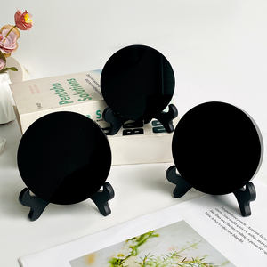 Espejo de Obsidiana Negra Cristalina al por Mayor, Losa Redonda de 10cm y 15cm con Soporte, Artesanía de Cristal para Decoración - Product Image 3