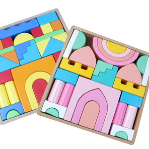 प्रारंभिक शैक्षिक रंगीन स्टैकिंग खिलौने लकड़ी के महल पत्थर पत्थर निर्माण कौशल के लिए रंगीन भवन ब्लॉक - Product Image 1