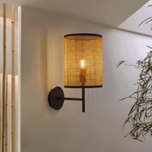 Japanese Style Rattan Wall <b>Lamp</b> Led Light E27 Bulb Base For Bedroom Living Room Hallway Entryway <b>Study</b> Guesthouse Bedside - Product Image 1