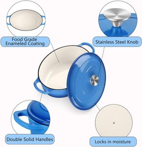 Olla Holandesa Ovalada TeamFar de Hierro Fundido Esmaltado y Cerámica con Tapa de Acero Inoxidable de 5qt para Hornear/Poner a Estufar/Asar/Freír, Multiusos - Product Image 3
