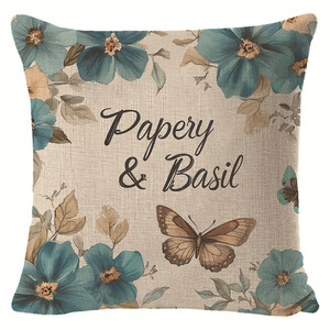 Funda de Almohada Cuadrada Lavable con Diseño Floral y Mariposas Estilo Americano Campestre para Sala de Estar o Sofá P2438 - Product Image 5