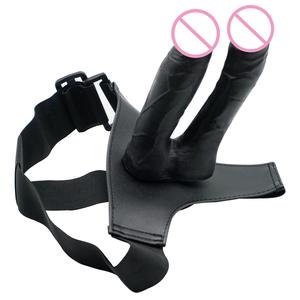 ダブルディルド ダブルヘッド ダブルホール シミュレーション ストラップオン 弾性ハーネス レズビアンカップル向け 大人のおもちゃ - Product Image 1