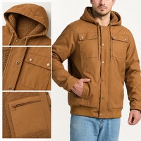 Veste de travail en toile doublée sherpa pour homme, à capuche, 100 % coton, robuste, chaude pour l'hiver, avec doublure polaire, modèle utilitaire, vente en gros, OEM