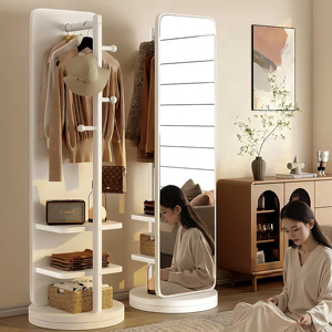 A Luxury Rotating Wooden Movable <strong>Mirror</strong> <strong>Frame</strong> Floor Length Standing <strong>Mirror</strong> with Bedroom Changing Room Storage Space - Product Image 2
