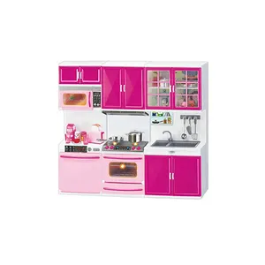 Kids kitchen play set Plastic doll furniture and doll toy with music and light