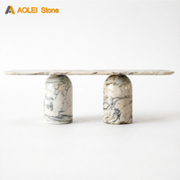Wabi-Sabi-Stil Ovaler Esstisch mit Zwei Säulen aus Arabescato-Marmor, Geeignet für Naturthemen-Häuser und Minimalistische Cafés